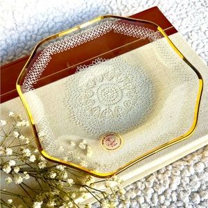 Vintage Handcrafted Crystal Clear lace and gold trim dish made in Germany.